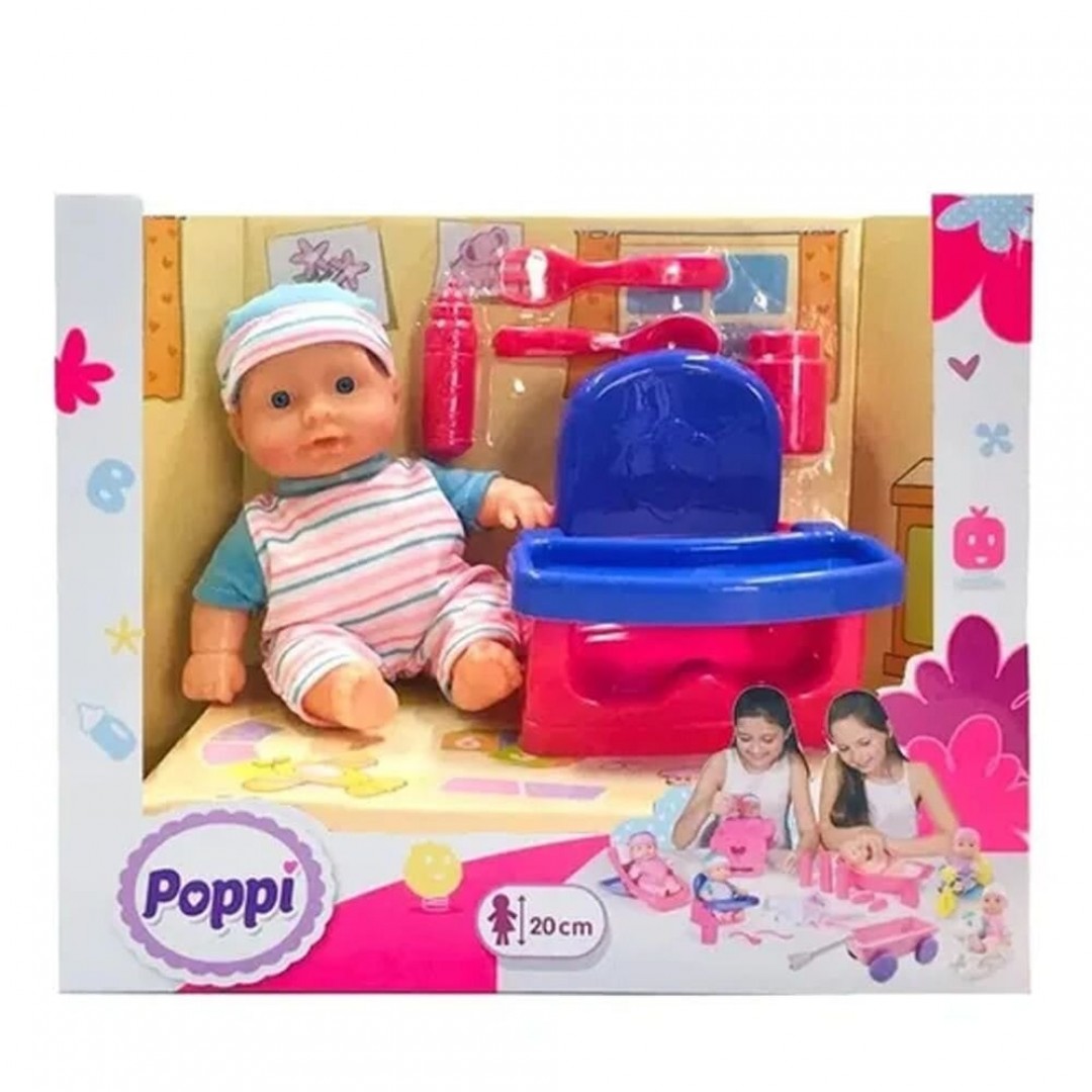 bebote-poppi-con-sillita-y-accesorios-20cm-rosa